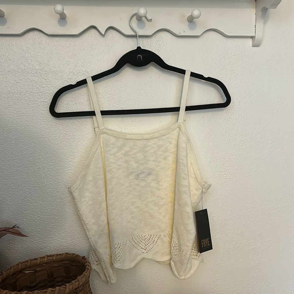 Frye Salt Breeze Crochet Knit Tank White Cropped Strappy XL